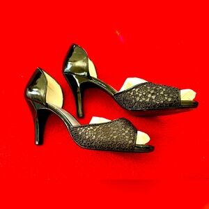 Liz Claiborne black patent and lace heels, size 6.5